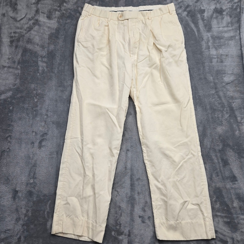 Brooks Brothers Mens 37x29 Cream 100% Wool Pleated Trousers Made in Canada